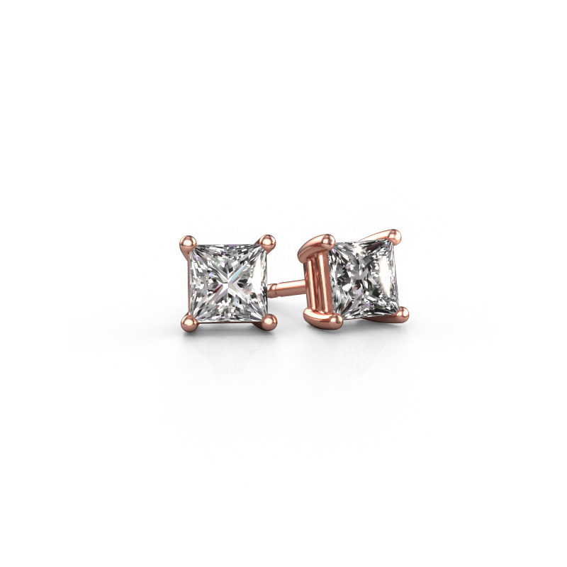 Image of Stud earrings Sam square 585 rose gold Diamond 1.60 crt