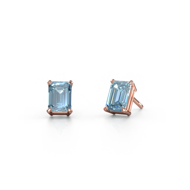 Image of Stud earrings Sam EME 585 rose gold Blue lab grown diamond 7x5 mm