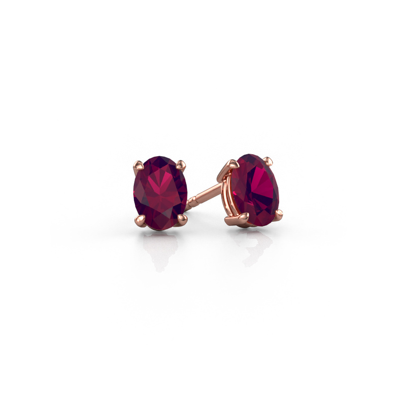 Image of Stud earrings Sam OVL 585 rose gold Rhodolite 7x5 mm