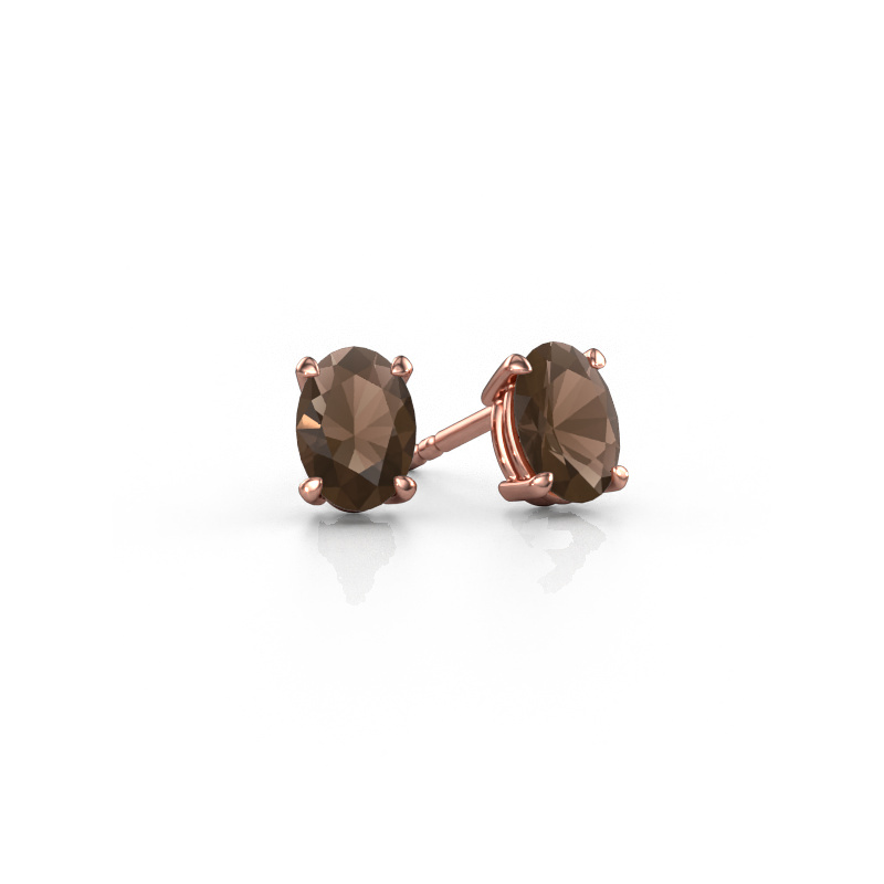 Image of Stud earrings Sam OVL 585 rose gold Smokey quartz 7x5 mm