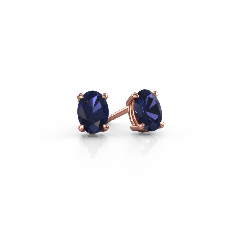 Image of Stud earrings Sam OVL 585 rose gold Sapphire 7x5 mm