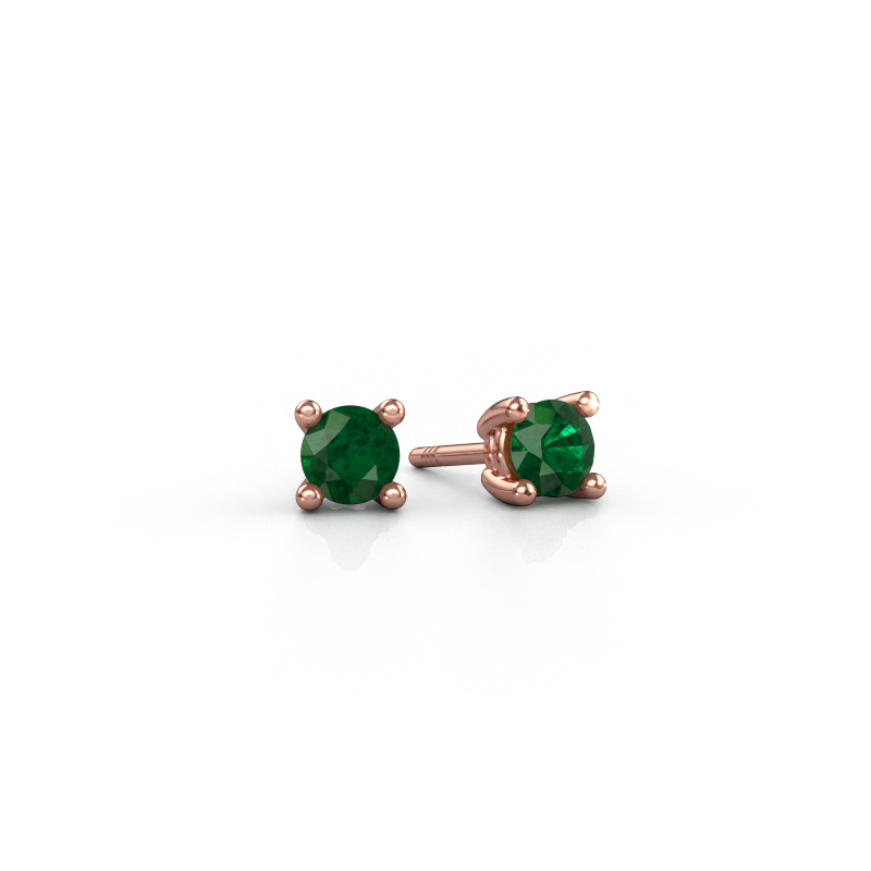 Image of Stud earrings Sam RND 585 rose gold Emerald 4.2 mm