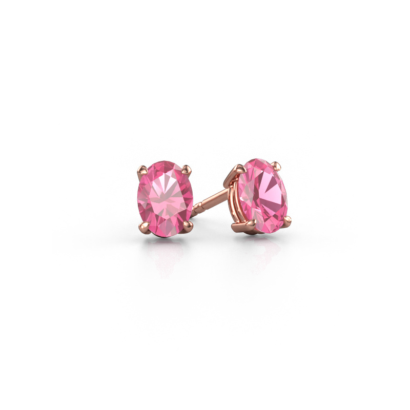 Image of Stud earrings Sam OVL 585 rose gold Pink sapphire 7x5 mm