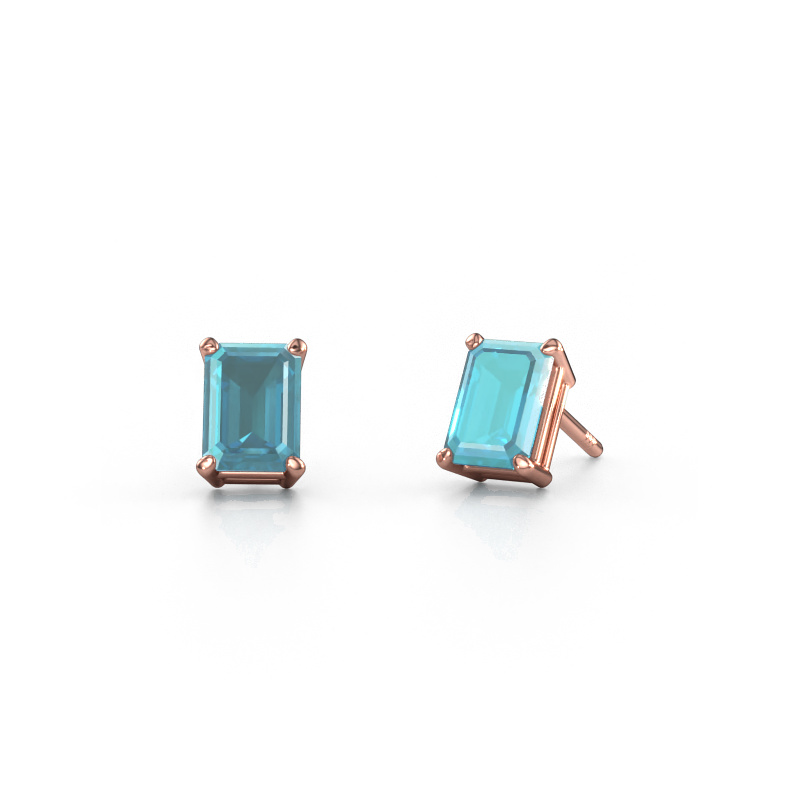 Image of Stud earrings Sam EME 585 rose gold Blue topaz 7x5 mm