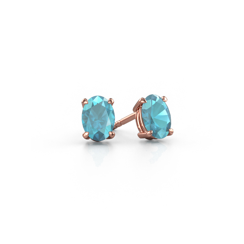 Image of Stud earrings Sam OVL 585 rose gold Blue topaz 7x5 mm