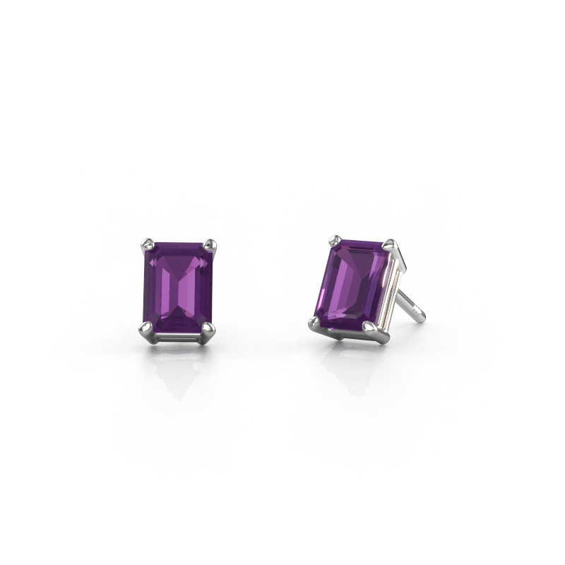 Image of Stud earrings Sam EME 950 platinum Amethyst 7x5 mm