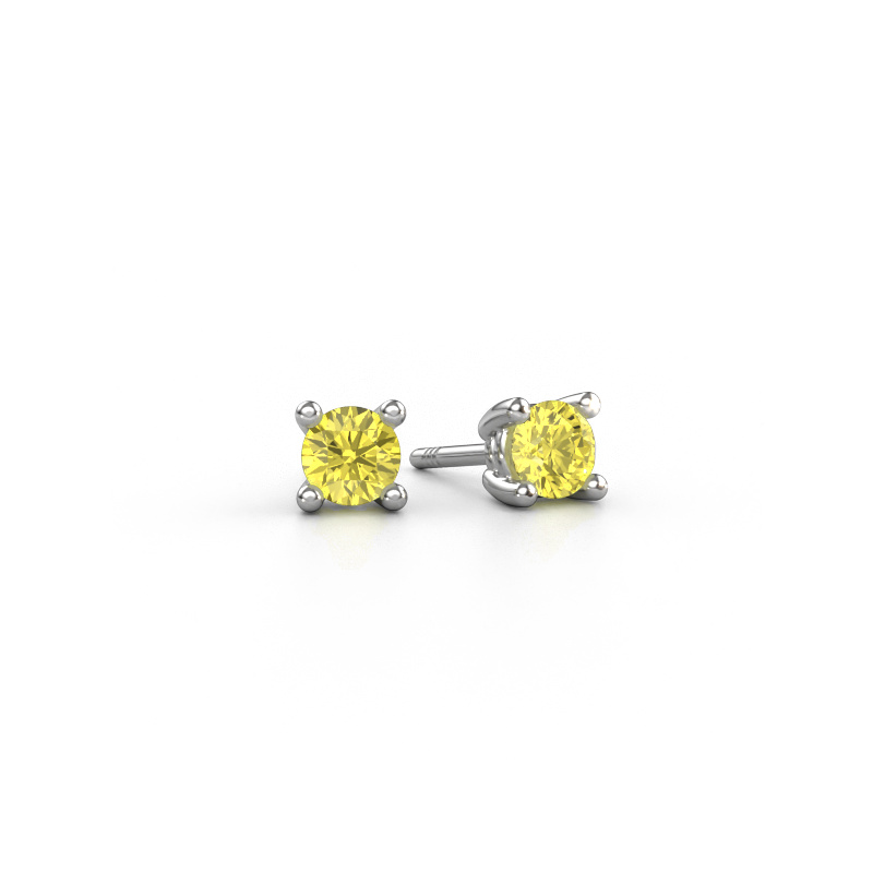 Image of Stud earrings Sam RND 950 platinum Yellow lab grown diamond 4.2 mm