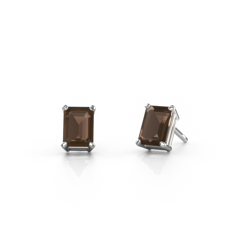 Image of Stud earrings Sam EME 950 platinum Smokey quartz 7x5 mm
