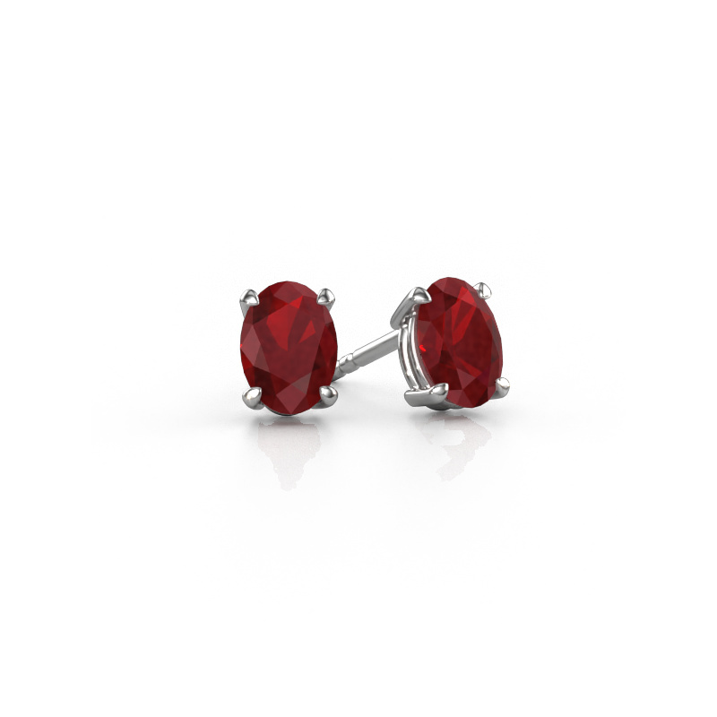 Image of Stud earrings Sam OVL 585 white gold Ruby 7x5 mm