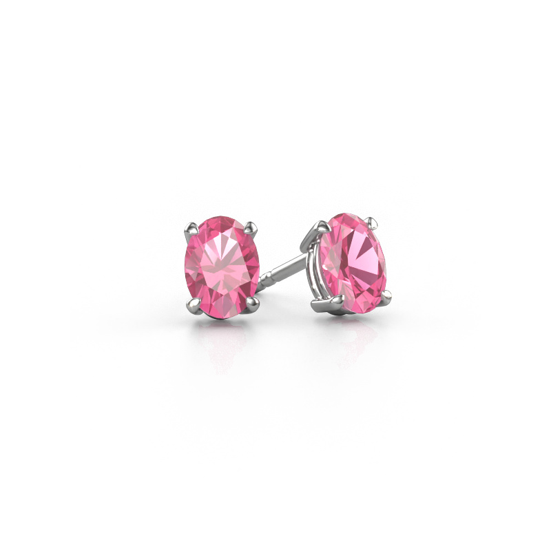 Image of Stud earrings Sam OVL 585 white gold Pink sapphire 7x5 mm