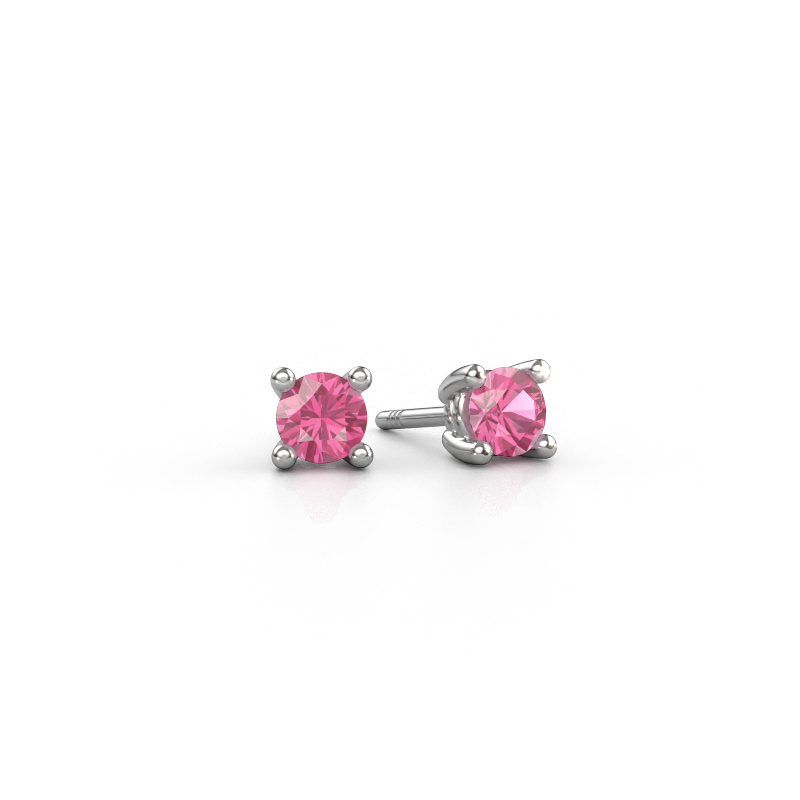 Image of Stud earrings Sam RND 585 white gold Pink sapphire 4.2 mm