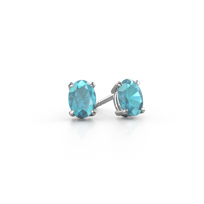 Image of Stud earrings Sam OVL 950 platinum Blue topaz 7x5 mm