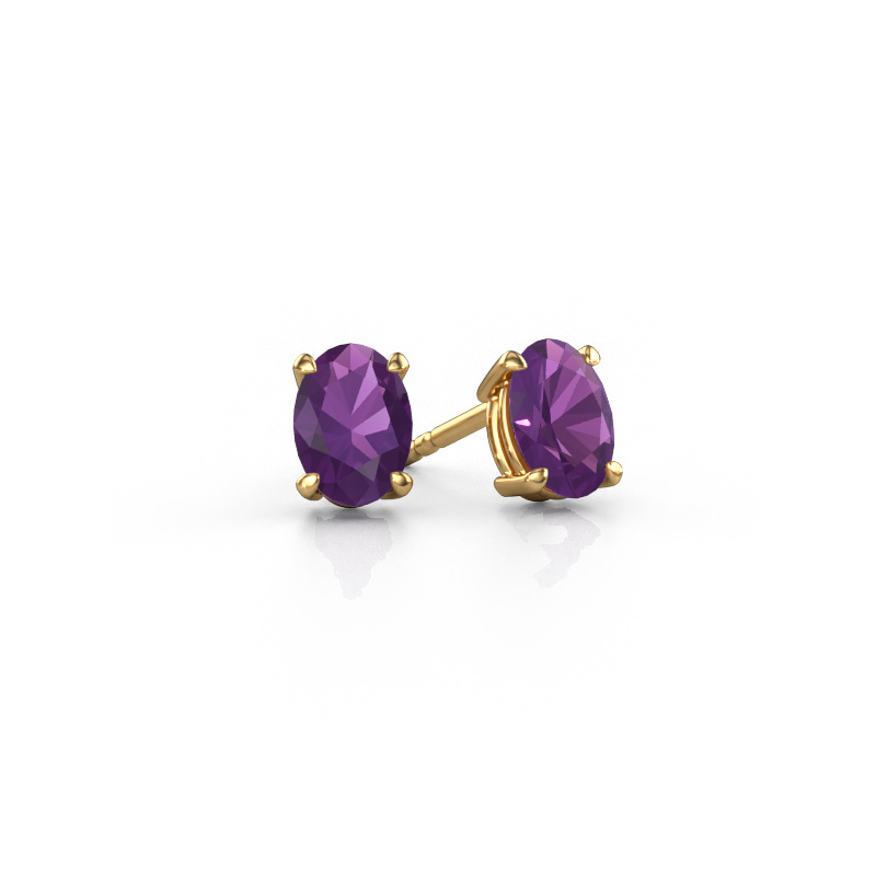 Image of Stud earrings Sam OVL 585 gold Amethyst 7x5 mm