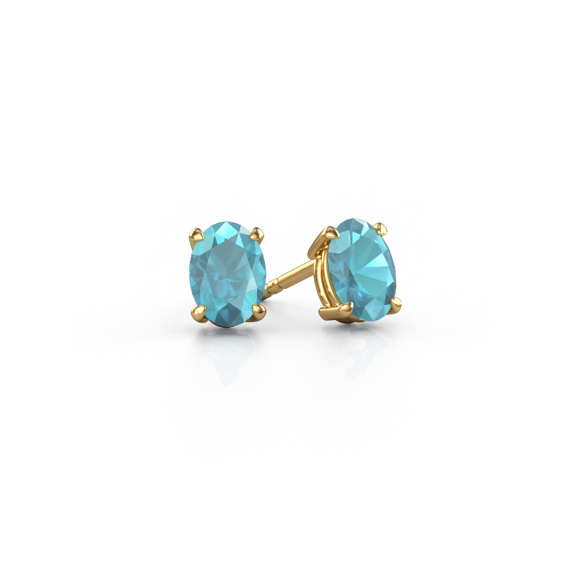 Image of Stud earrings Sam OVL 585 gold Blue topaz 7x5 mm