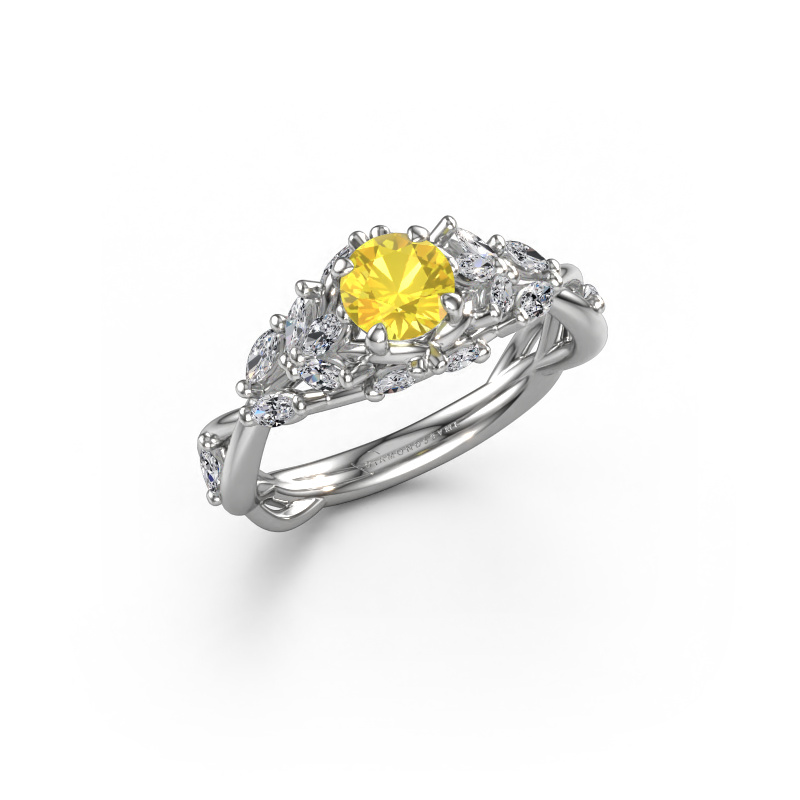 Image de Bague de fiançailles Samantha RND 585 or blanc Saphir jaune 5 mm