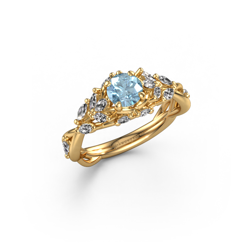 Image de Bague de fiançailles Samantha RND 585 or jaune Diamant synthétique bleu 5 mm