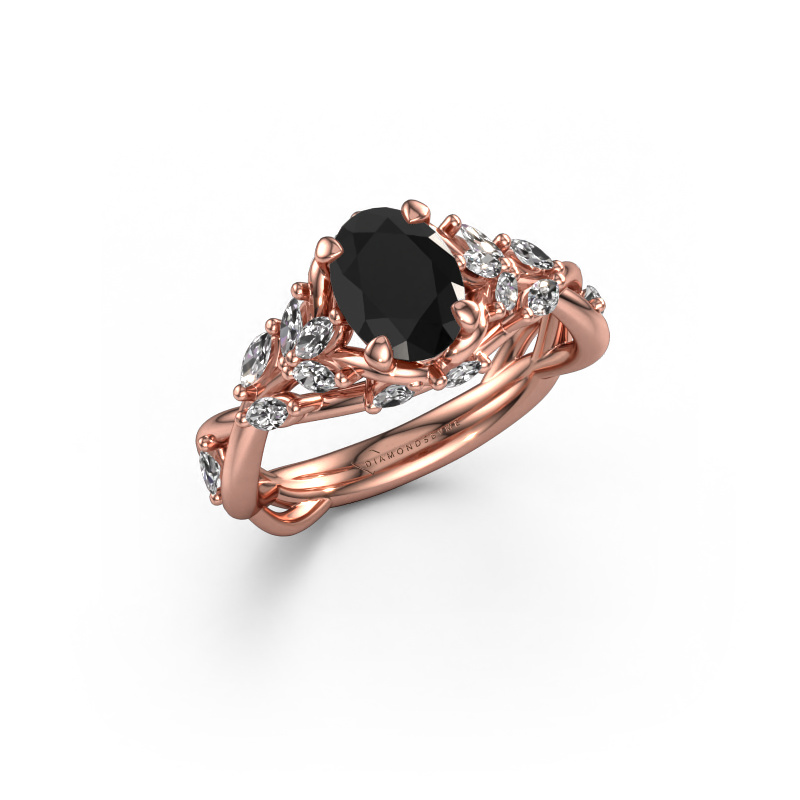 Image of Engagement ring Samantha OVL 585 rose gold Black diamond 1.50 crt
