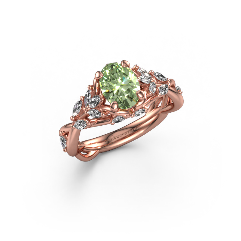 Image de Bague de fiançailles Samantha OVL 585 or rose Diamants synthétiques vert 7,5x5,5 mm