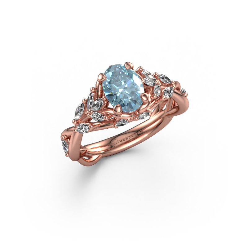 Image of Engagement ring Samantha OVL 585 rose gold Blue lab grown diamond 7,5x5,5 mm