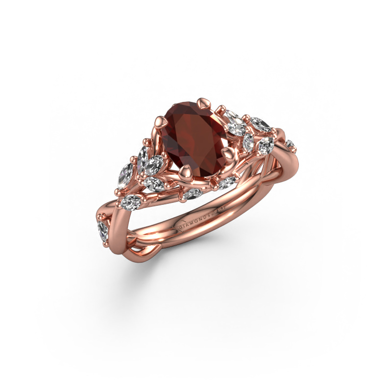 Afbeelding van Verlovingsring Samantha OVL 585 rosé goud Granaat 7,5x5,5 mm