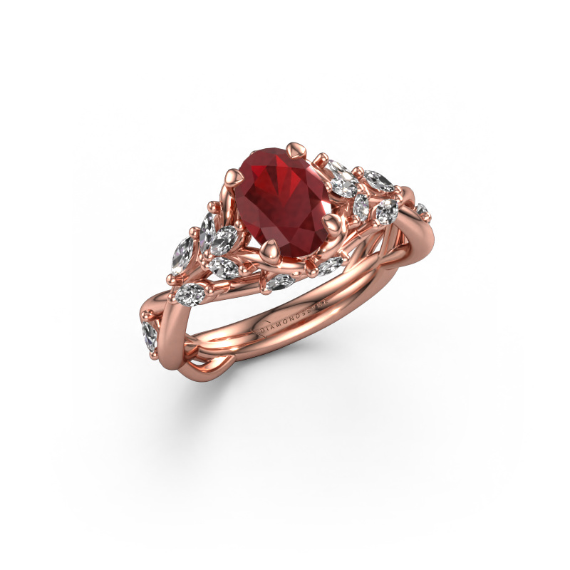 Image of Engagement ring Samantha OVL 585 rose gold Ruby 7,5x5,5 mm