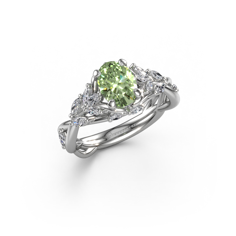 Image of Engagement ring Samantha OVL 585 white gold Green lab grown diamond 7,5x5,5 mm