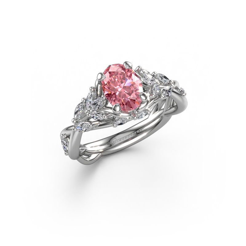 Image de Bague de fiançailles Samantha OVL 585 or blanc Diamant synthétique roze 7,5x5,5 mm