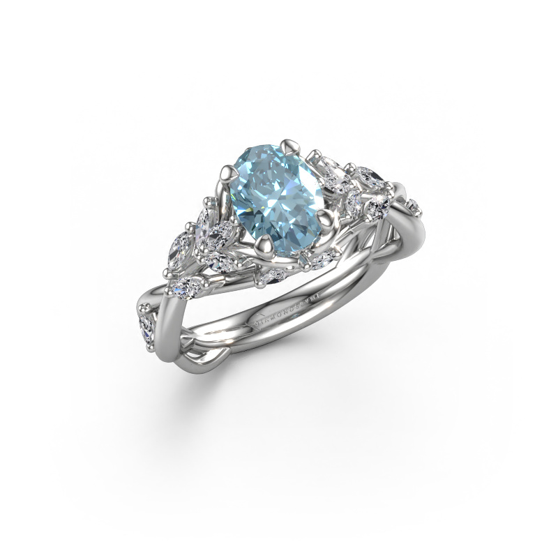 Image of Engagement ring Samantha OVL 585 white gold Blue lab grown diamond 7,5x5,5 mm