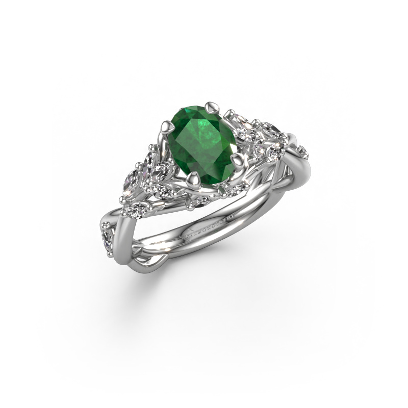 Image of Engagement ring Samantha OVL 585 white gold Emerald 7,5x5,5 mm