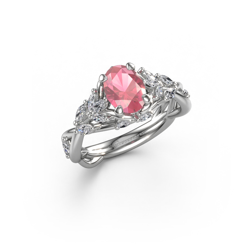 Afbeelding van Verlovingsring Samantha OVL 585 witgoud Toermalijn pink 7,5x5,5 mm