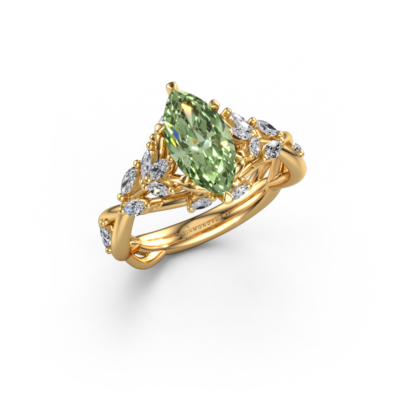 Image of Engagement ring Samantha MRQ 585 gold Green lab grown diamond 11x5.5 mm