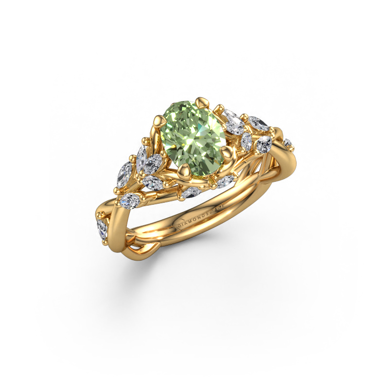 Image of Engagement ring Samantha OVL 585 gold Green lab grown diamond 7,5x5,5 mm