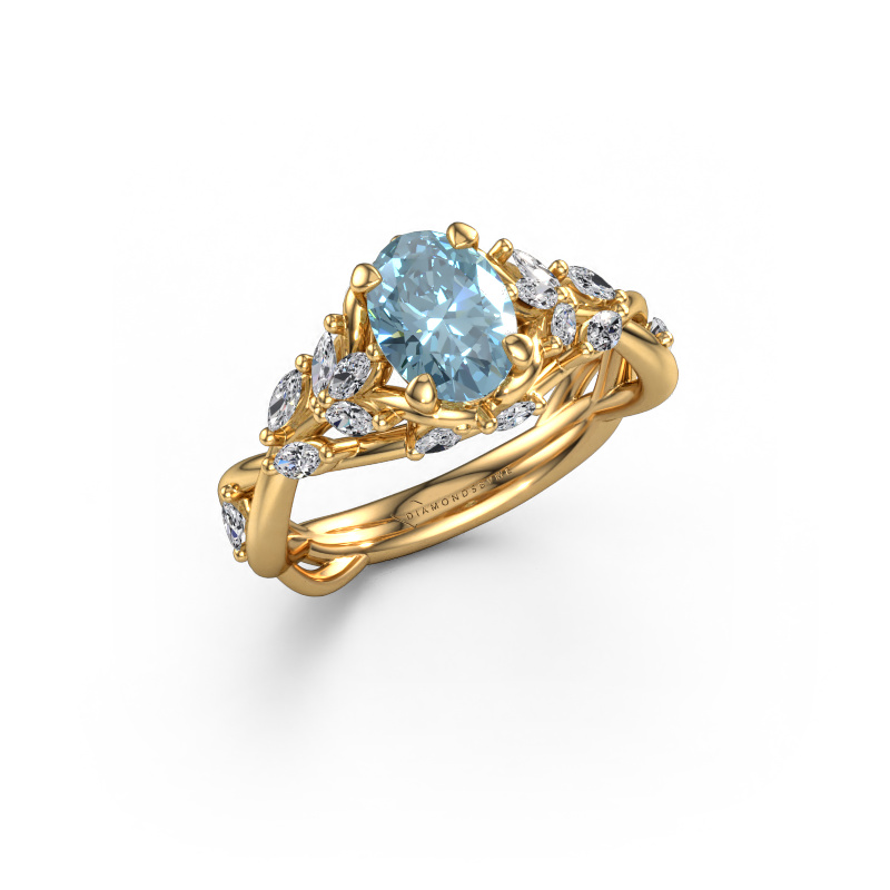 Afbeelding van Verlovingsring Samantha OVL 585 goud Blauwe lab grown diamant 7,5x5,5 mm
