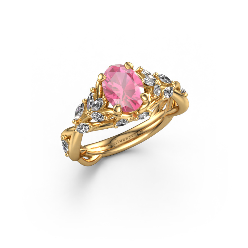 Image de Bague de fiançailles Samantha OVL 585 or jaune Saphir rose 7,5x5,5 mm