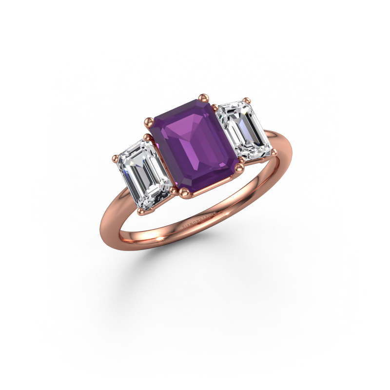 Afbeelding van Verlovingsring Sandra 585 rosé goud Amethist 8x6 mm