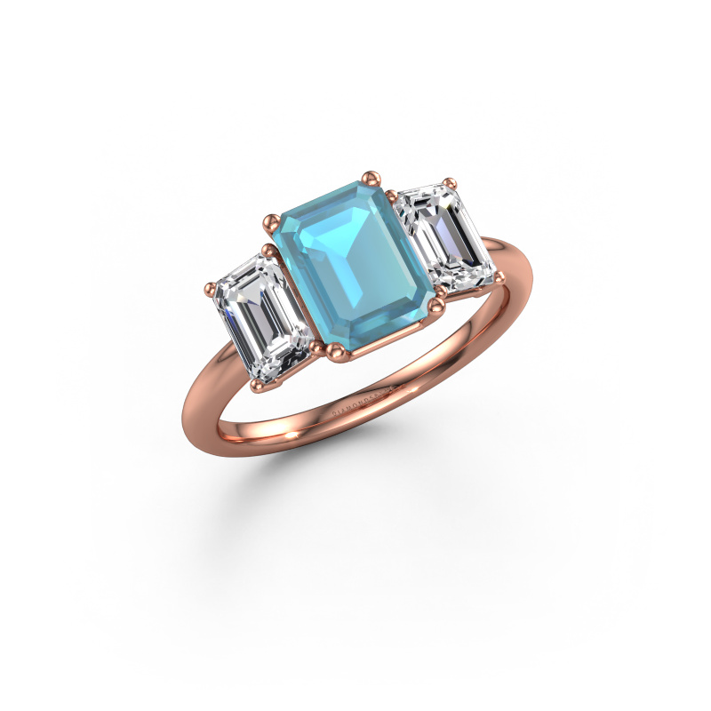 Bild von Verlobungsring Sandra 585 Roségold Blau Topas 8x6 mm