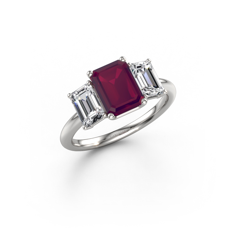 Afbeelding van Verlovingsring Sandra 950 platina Rhodoliet 8x6 mm