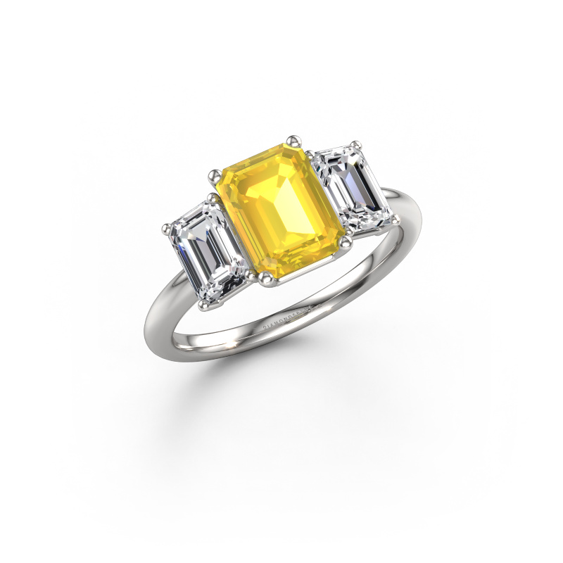 Image of Engagement ring Sandra 585 white gold Yellow sapphire 8x6 mm