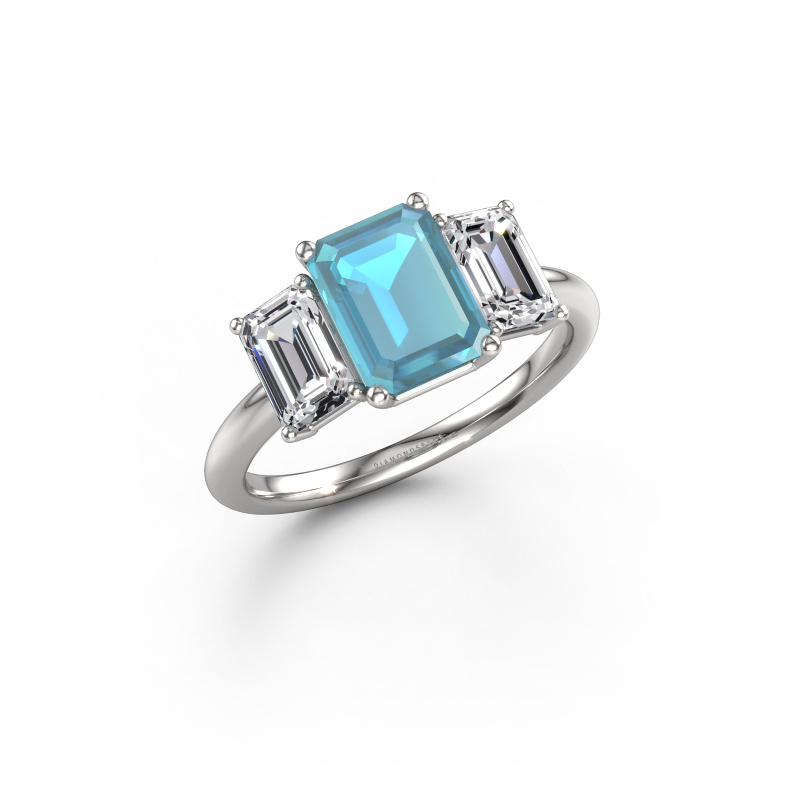 Afbeelding van Verlovingsring Sandra 950 platina Blauw topaas 8x6 mm