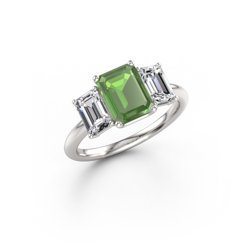 Immagine di Anello di fidanzamento Sandra 585 oro bianco Tormalina verde 8x6 mm