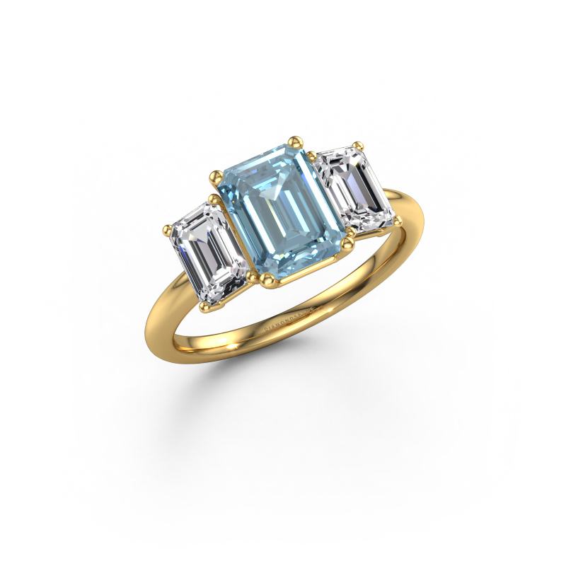 Image of Engagement ring Sandra 585 gold Blue lab grown diamond 8x6 mm