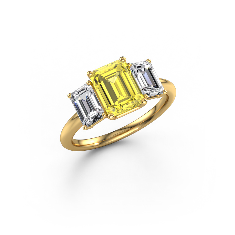 Afbeelding van Verlovingsring Sandra 585 goud Gele lab grown diamant 8x6 mm