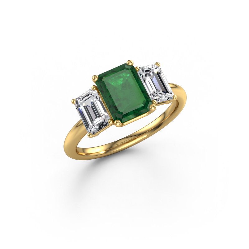 Image de Bague de fiançailles Sandra 585 or jaune Emeraude 8x6 mm