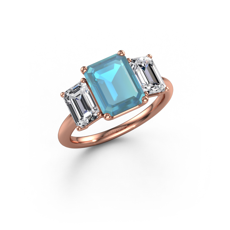 Image de Bague de fiançailles Sandra 585 or rose Topaze bleue 9x7 mm