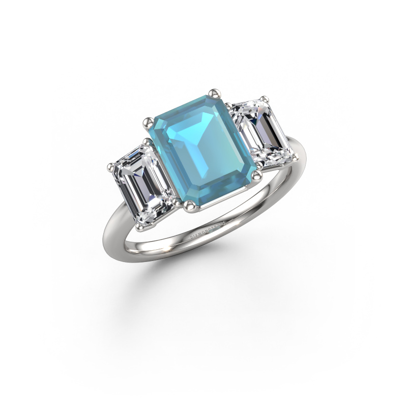 Afbeelding van Verlovingsring Sandra 950 platina Blauw topaas 9x7 mm