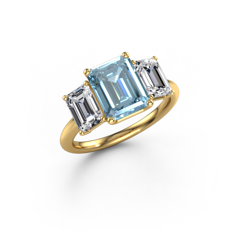 Image de Bague de fiançailles Sandra 585 or jaune Diamant synthétique bleu 9x7 mm