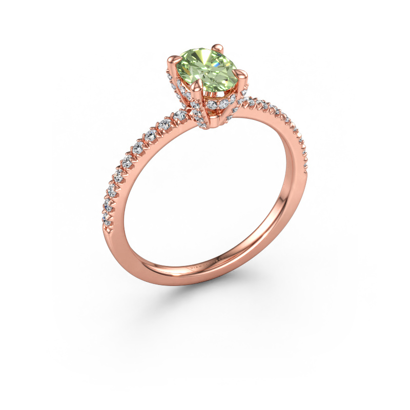 Bild av Förlovningsring Saskia 1 OVL 585 roséguld Grön labbodlad diamant 7x5 mm