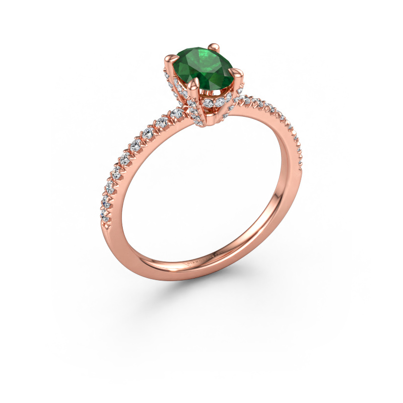 Bild av Förlovningsring Saskia 1 OVL 585 roséguld Smaragd 7x5 mm