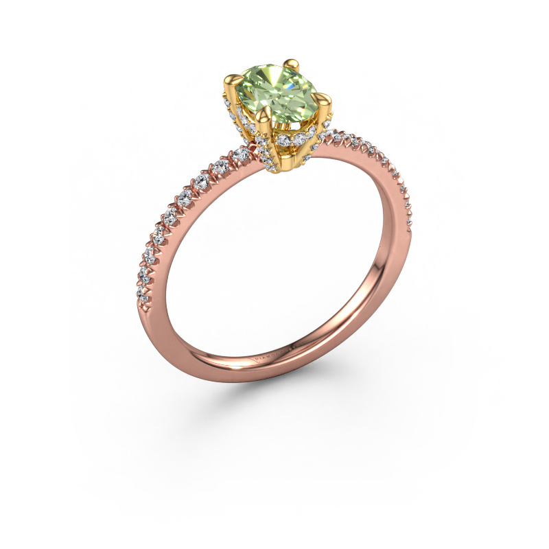 Image de Bague de fiançailles Saskia 1 OVL 585 or rose Diamants synthétiques vert 7x5 mm