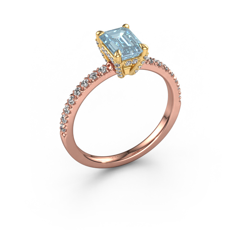 Afbeelding van Verlovingsring Saskia eme 1 585 rosé goud Blauwe lab grown diamant 7x5 mm